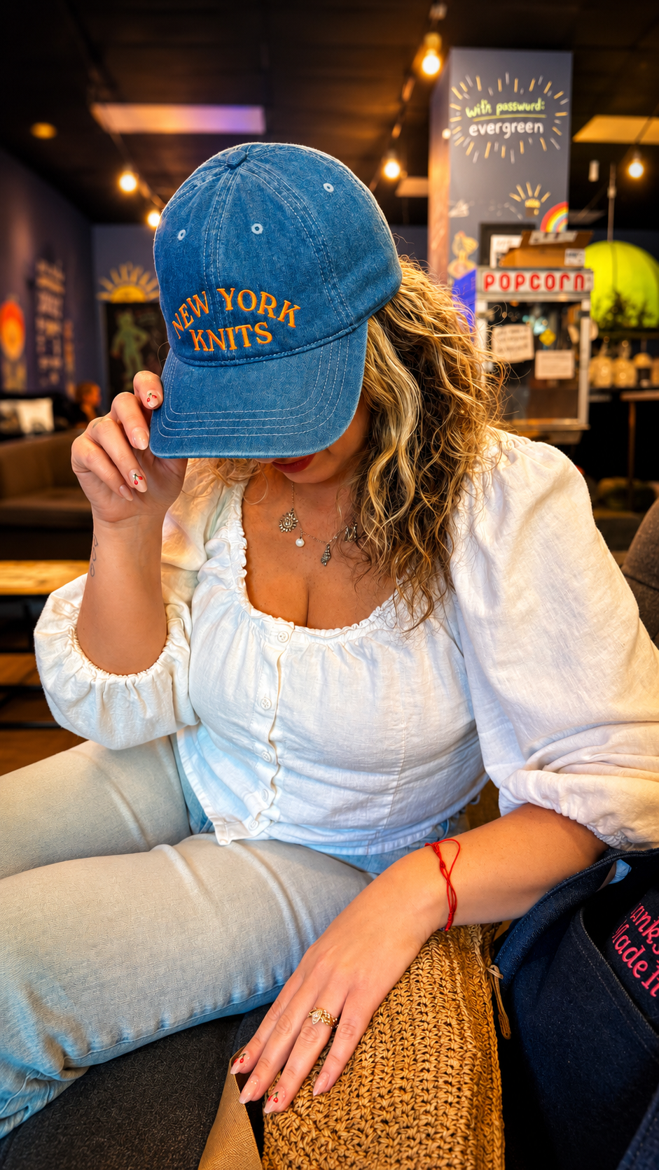 New York Knits - Medium Wash Denim Hat – Orange Embroidery | Maker Favorite