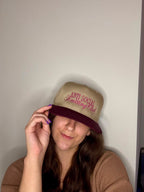 Anti Social Knitting Club – Khaki/Burgundy Structured Hat – Dark Pink Embroidery | Maker Favorite