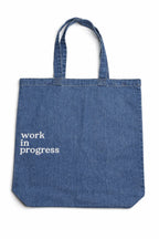 Make(r) Your Own | Medium Denim Tote Bag | Embroidered Knitting Project Tote