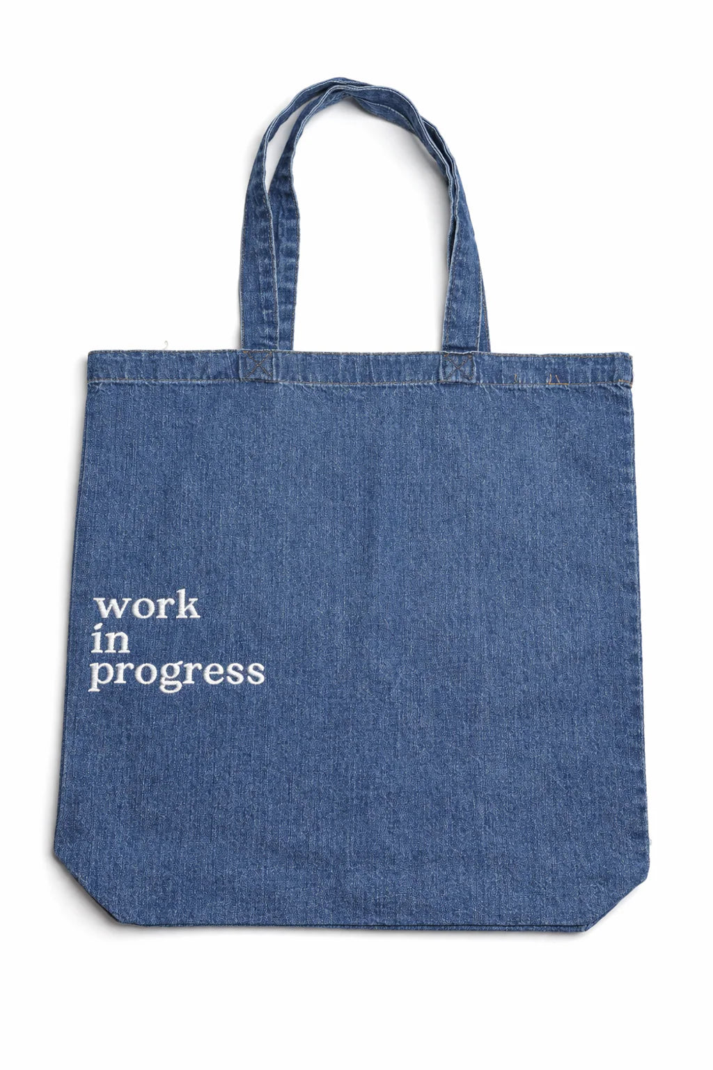 Make(r) Your Own | Medium Denim Tote Bag | Embroidered Knitting Project Tote