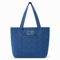 I Brought My Yarn (Just in Case) – Denim Tote Bag with Pockets – Taupe Embroidery | Maker Favorite