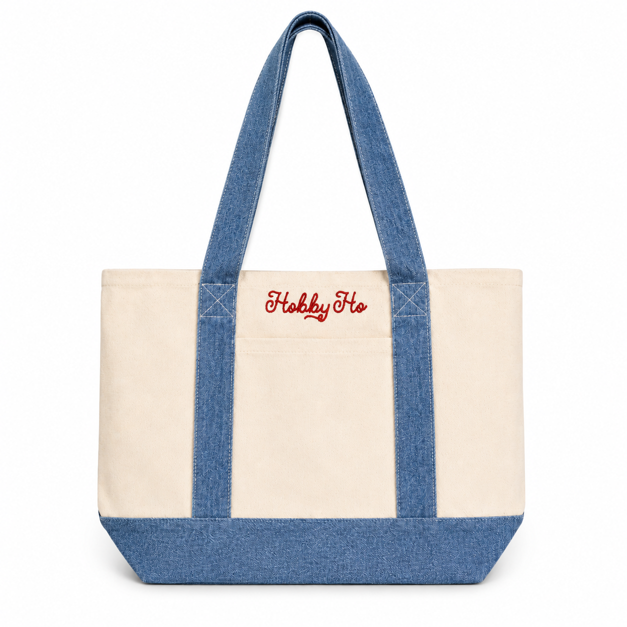 Hobby Ho - XL Canvas/Denim Tote – Red Chain Stitch Embroidery | Maker Favorite