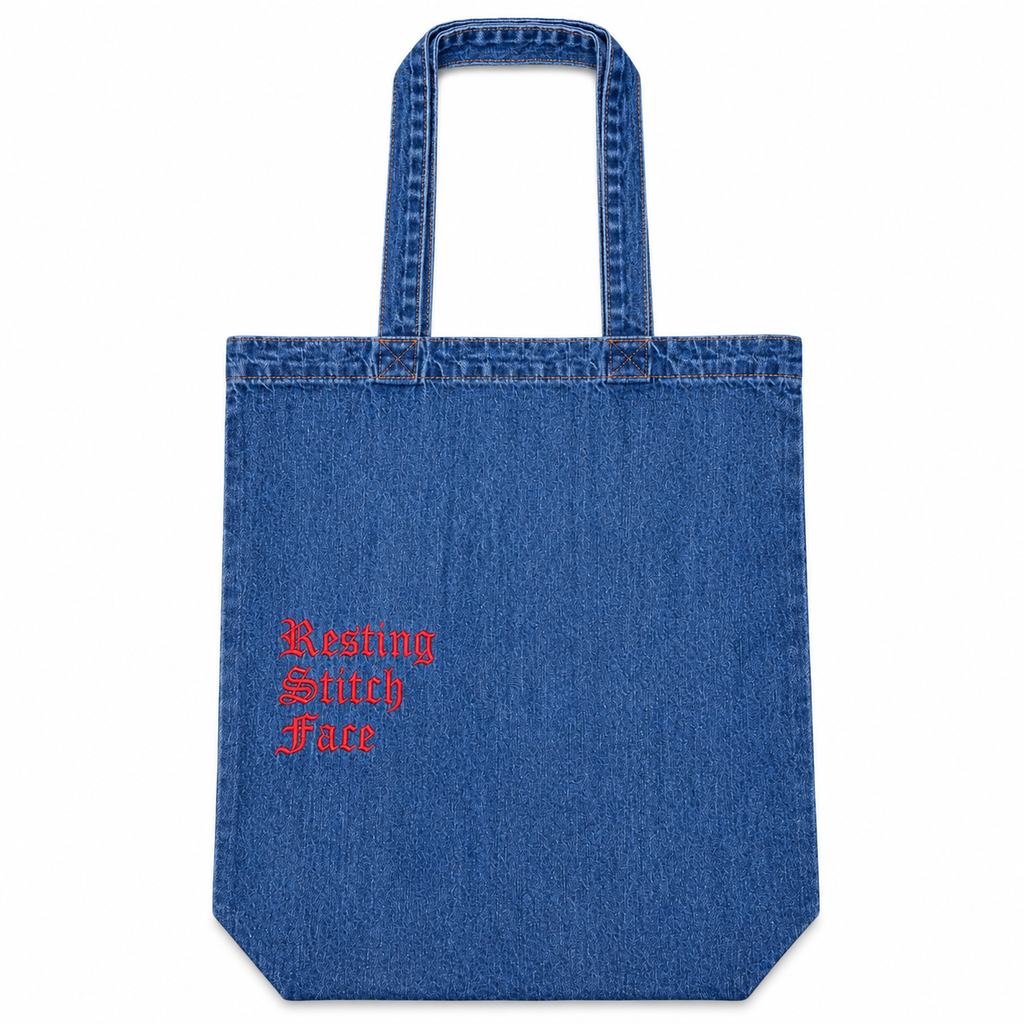 Resting Stitch Face - Natural Denim Tote – Red Embroidery | Maker Favorite