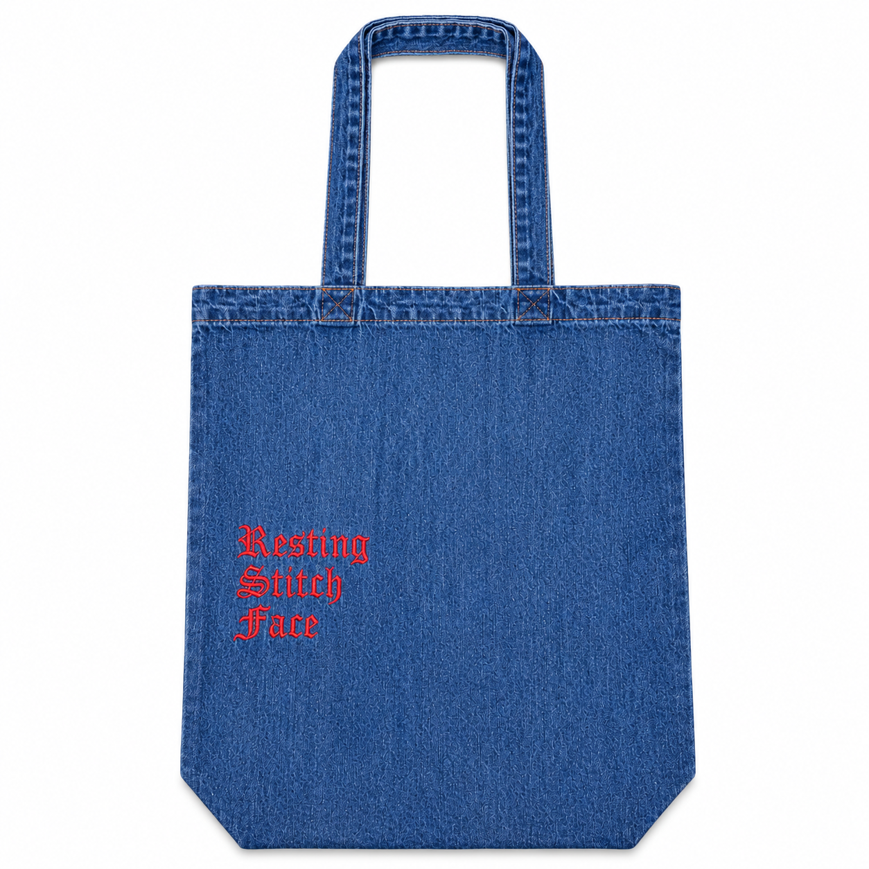 Resting Stitch Face - Natural Denim Tote – Red Embroidery | Maker Favorite