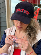 Knit Sox – Navy Corduroy Hat – Red + White Puff Embroidery | Maker Favorite