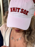 Knit Sox – White Dad Hat – Red Puff + Navy Embroidery | Maker Favorite
