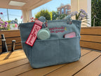 Spiritually On Gauge Light Denim TIMI Tote™ – Burgundy + Metallic Gold Embroidery