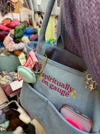 Spiritually On Gauge Light Denim TIMI Tote™ – Burgundy + Metallic Gold Embroidery