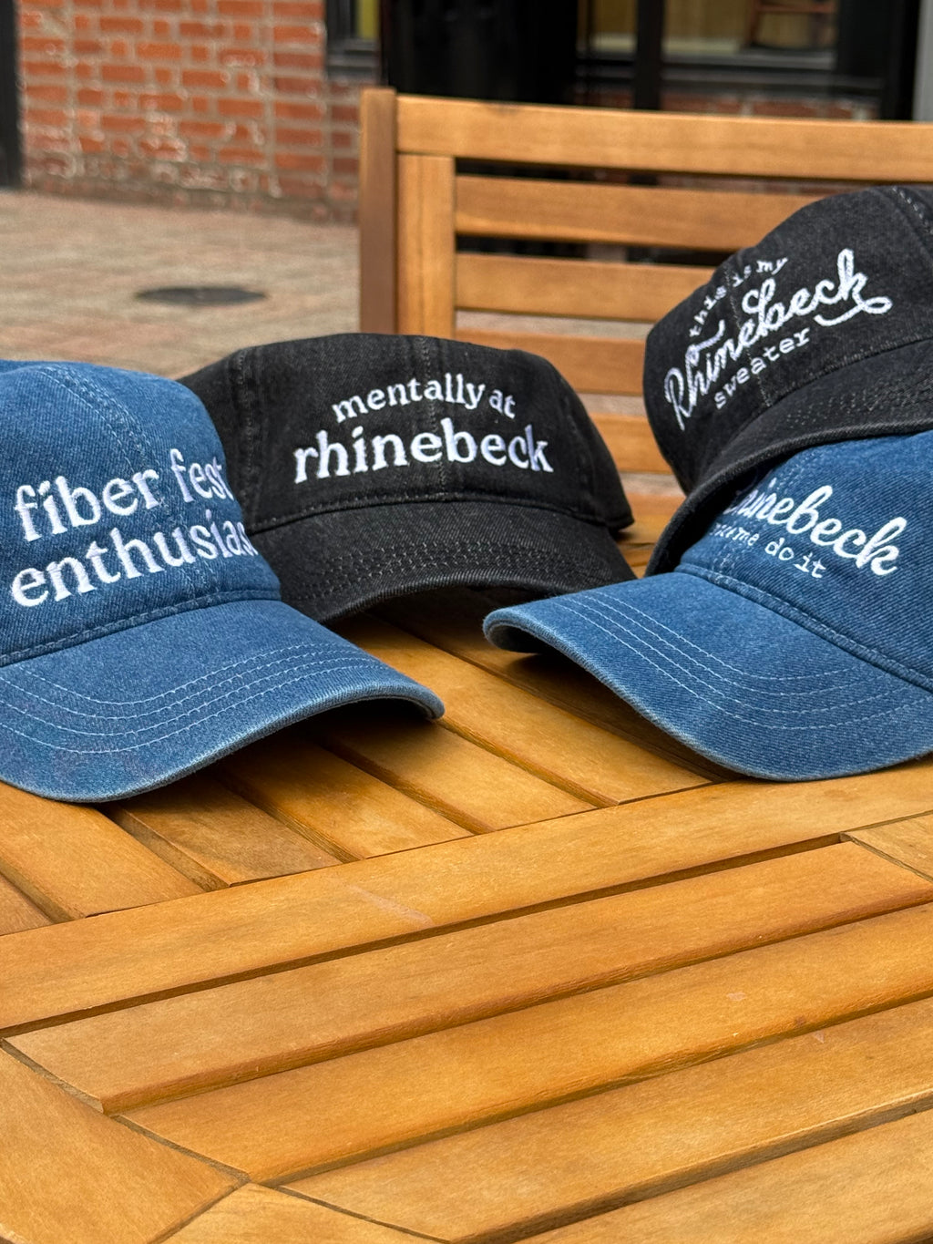 This Is My Rhinebeck Sweater – Medium Denim Hat – Red Chainstitch Embroidery | TIMI