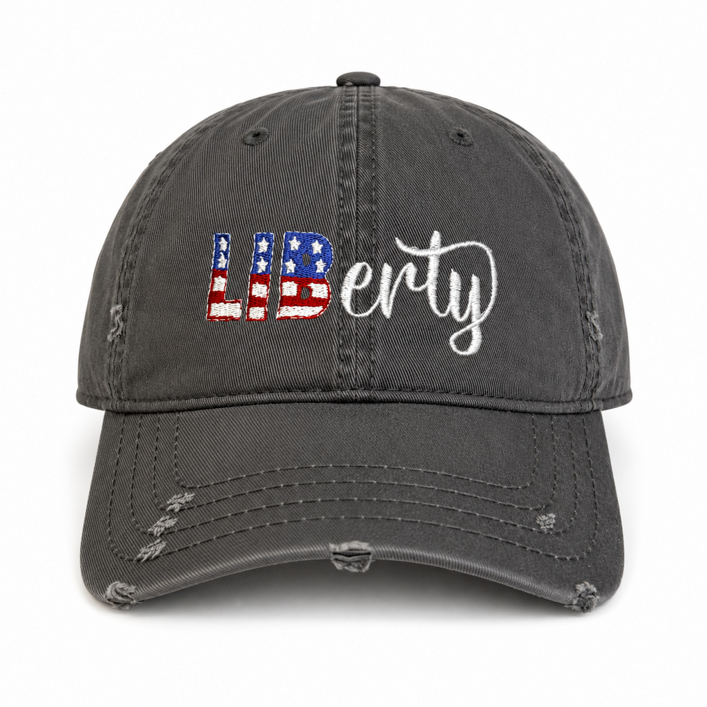 LIBerty – Distressed Washed Cotton Hat – Flag + White Embroidery | Maker Favorite