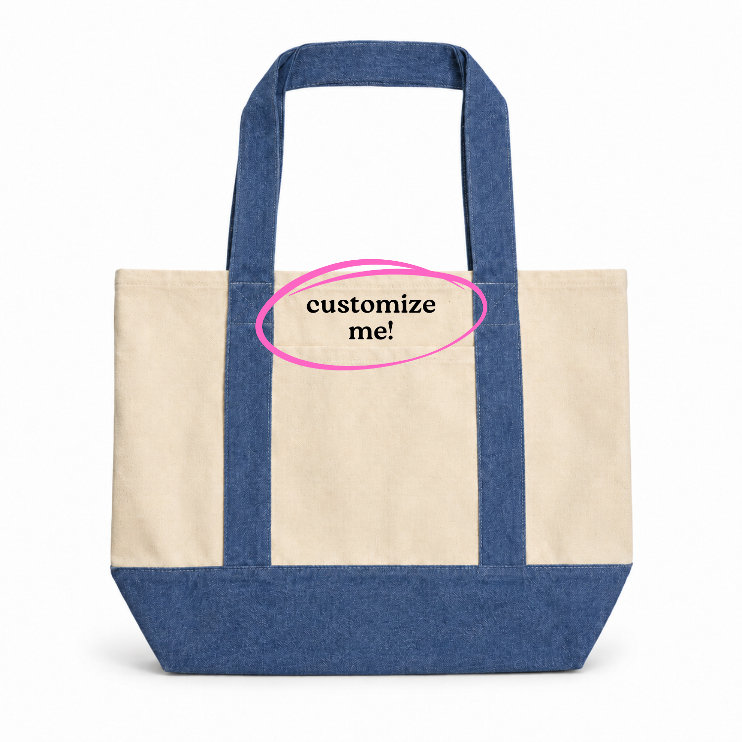 Make(r) Your Own | XL Denim/Canvas Pocket Tote Bag | Custom Embroidered Knitting Project Tote