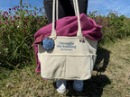 I Brought My Knitting Natural Canvas TIMI Tote™ – Slate Blue Embroidery