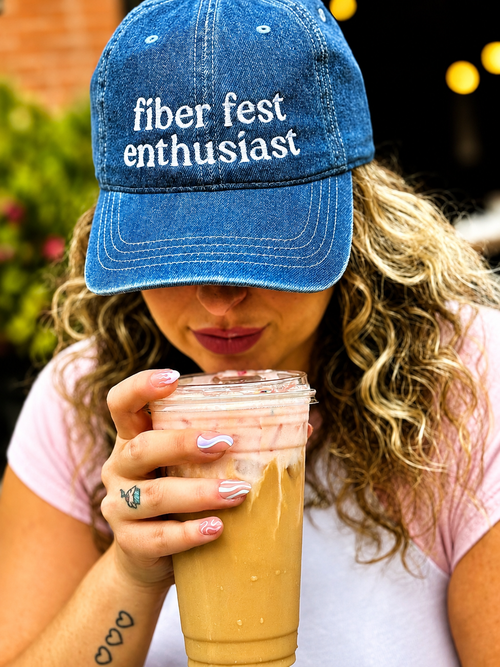 Fiber Fest Enthusiast – Medium Denim Hat – White Embroidery | Maker Favorite