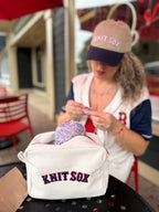 Knit Sox – Khaki & Navy Split Crown Hat – Red + White Puff Embroidery | TIMI