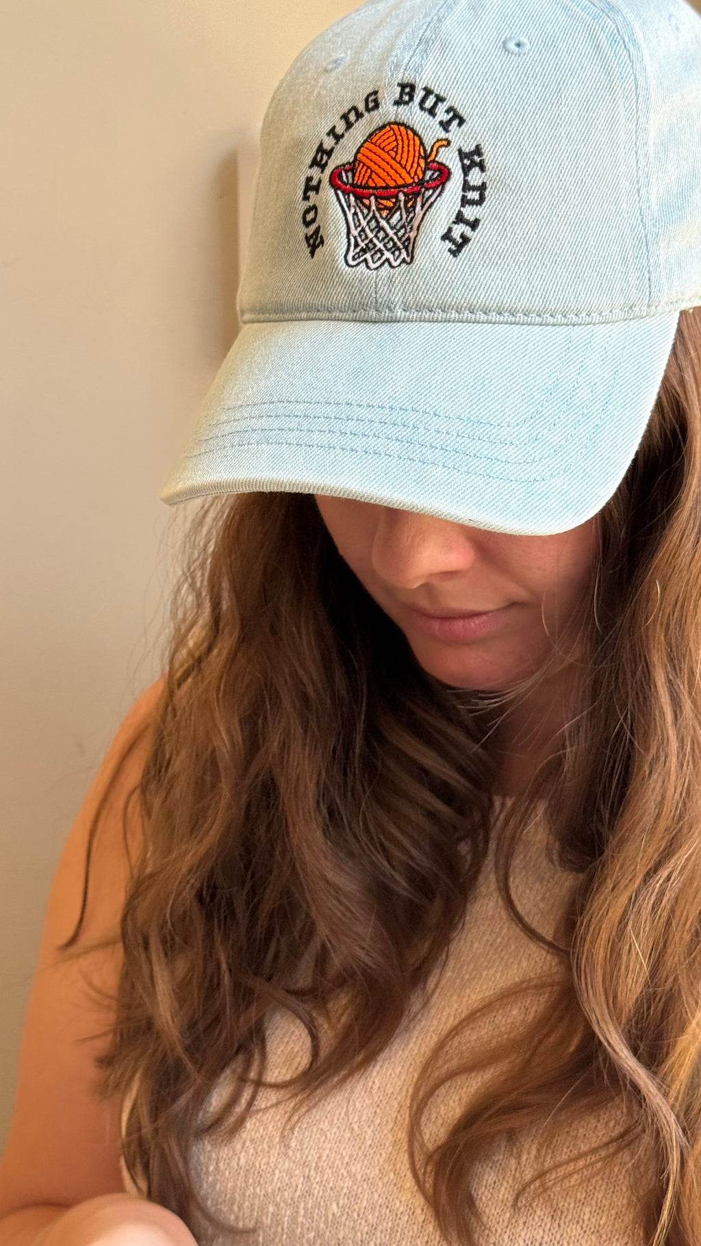 Nothing But Knit – Light Wash Denim Embroidered Hat | Maker Favorite