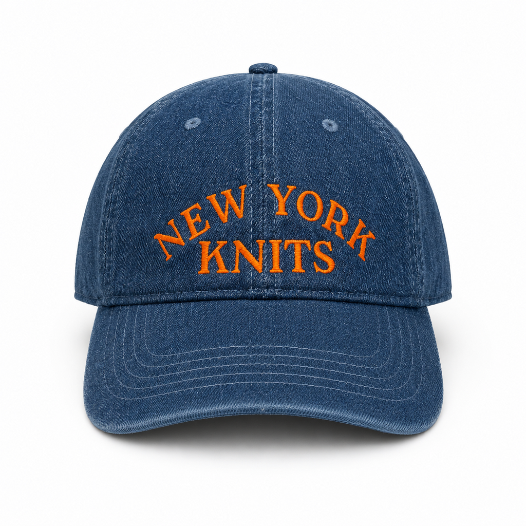 New York Knits - Medium Wash Denim Hat – Orange Embroidery | Maker Favorite
