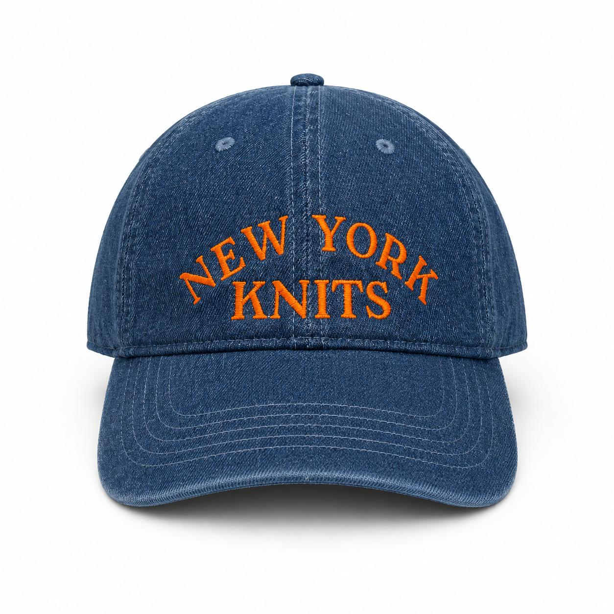 New York Knits - Medium Wash Denim Hat – Orange Embroidery | Maker Favorite