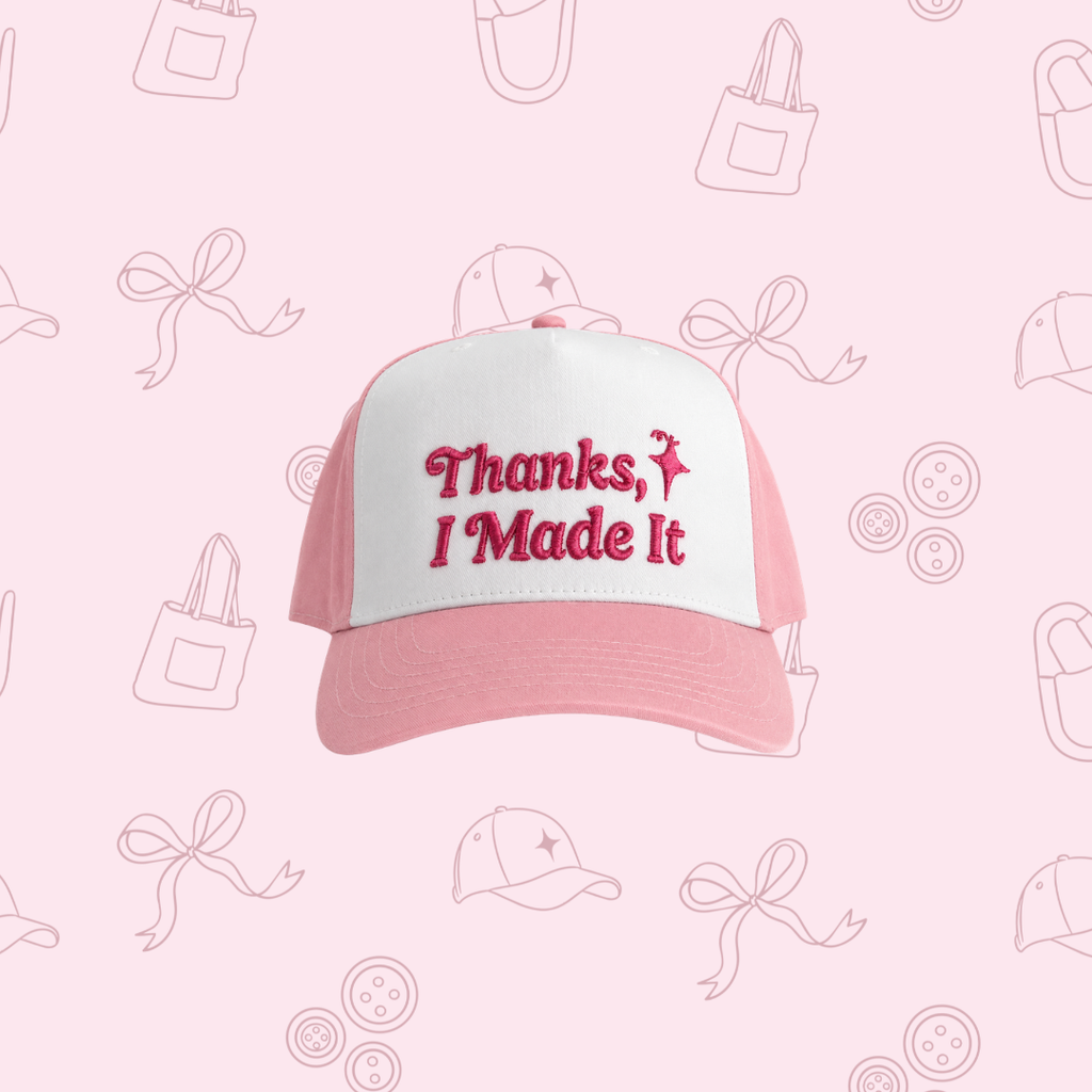 Thanks, I Made It – Pink & White 5-Panel Hat – Pink 3D Puff Embroidery | TIMI
