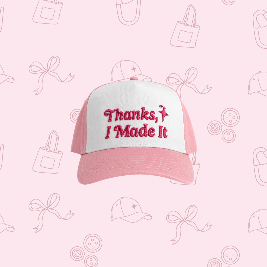 Thanks, I Made It – Pink & White 5-Panel Hat – Pink 3D Puff Embroidery | TIMI