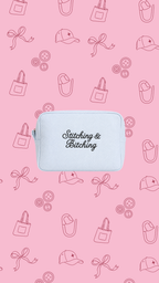Stitching & Bitching – Baby Blue Waffle Project Pouch – Black Embroidery | Maker Favorite