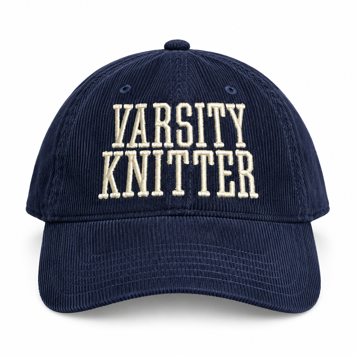 Varsity Knitter Navy Corduroy Hat – Taupe 3D Puff Embroidery