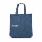 Make(r) Your Own | Medium Denim Tote Bag | Embroidered Knitting Project Tote