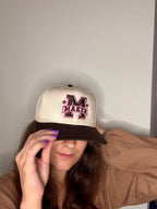 Maker – Cream/Brown Structured Hat – Brown + Dark Pink 3D Puff Embroidery | Maker Favorite