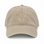 Dark khaki hat with taupe tonal Yarn Slut embroidery