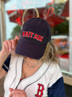 Knit Sox – Navy Distressed Hat – Red Puff + White Embroidery | Maker Favorite