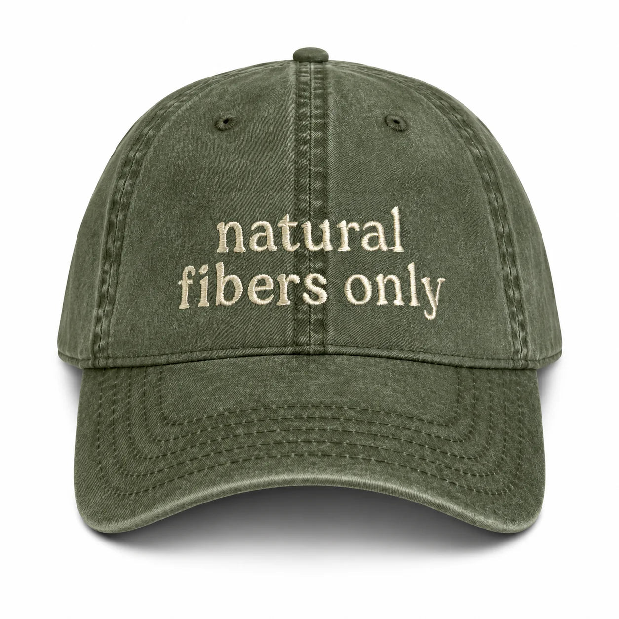 Natural Fibers Only – Olive Green Hat – Taupe Embroidery | Maker Favorite