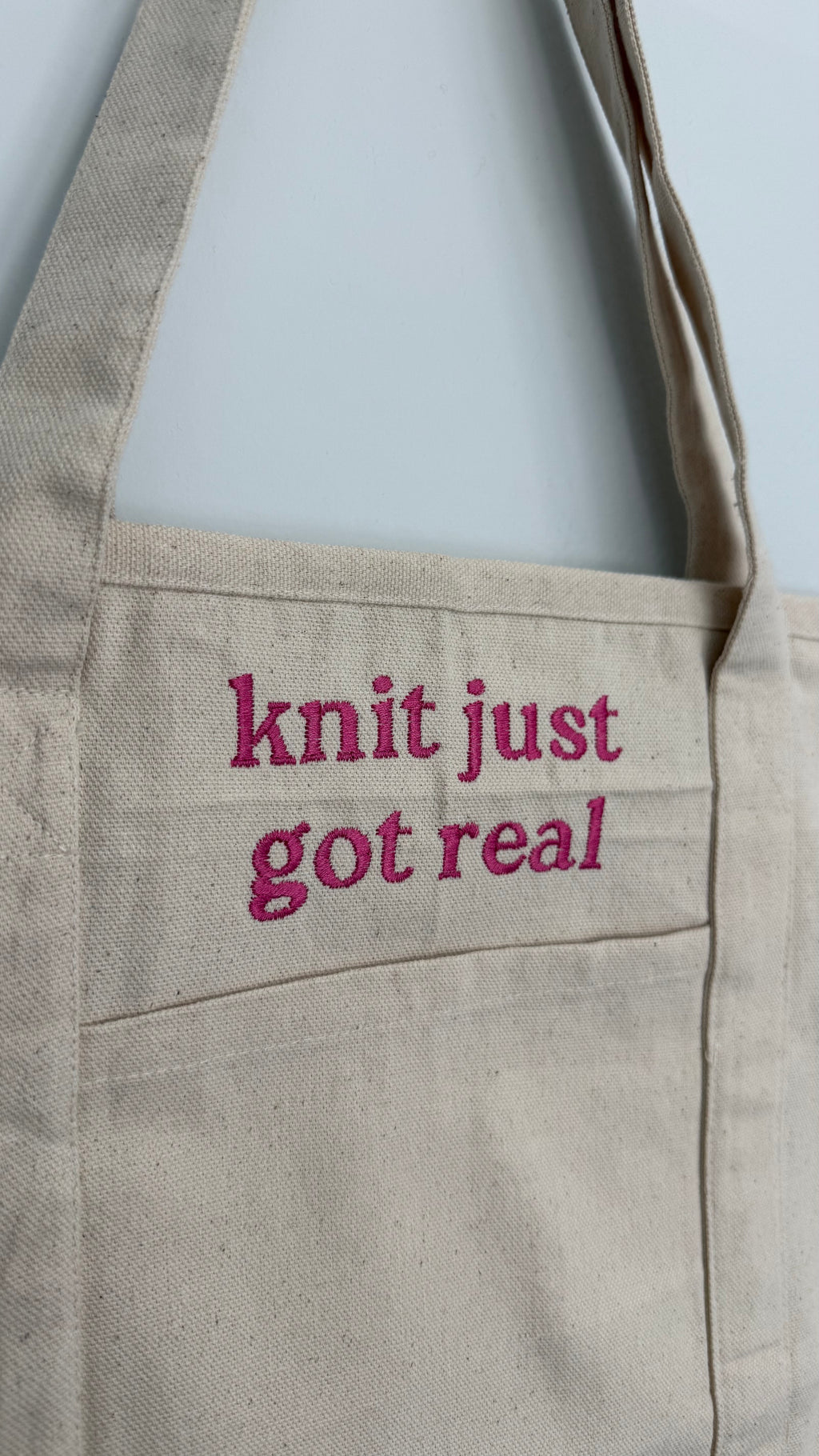 Make(r) Your Own | Canvas Pocket Tote Bag | Embroidered Knitting Project Tote