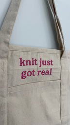 Make(r) Your Own | Canvas Pocket Tote Bag | Embroidered Knitting Project Tote