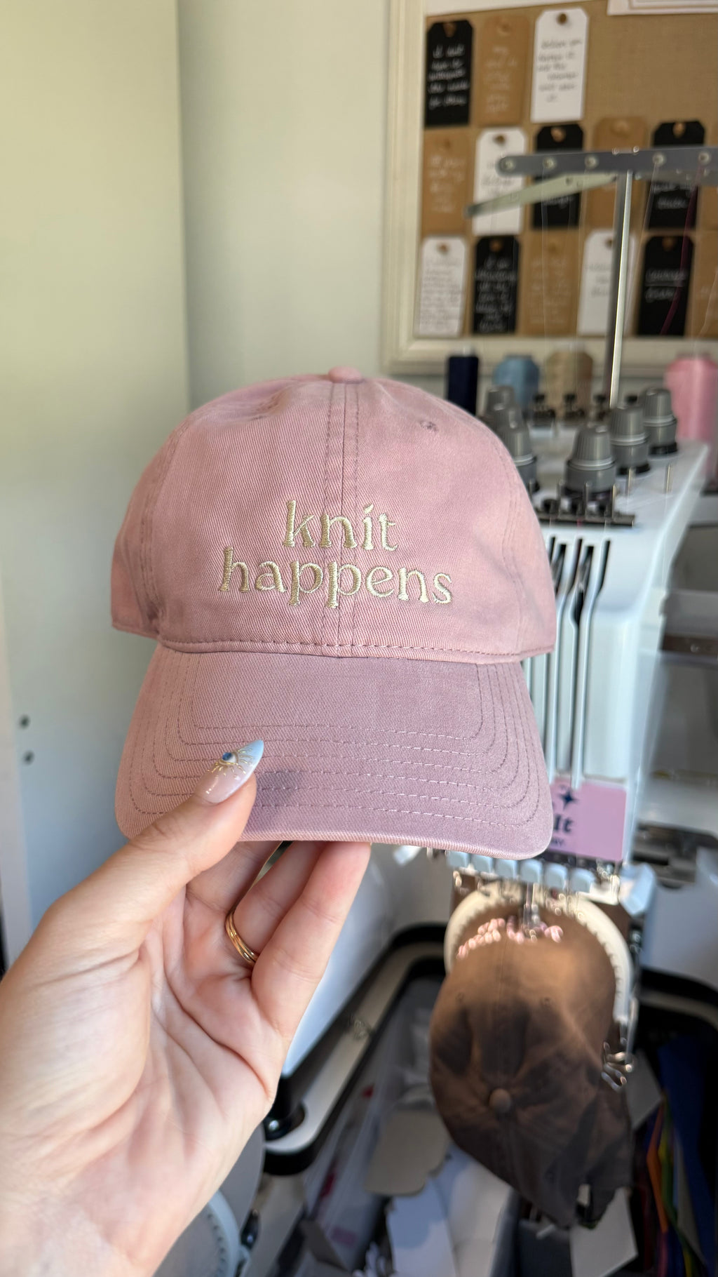 Knit Happens Dusty Rose Dad Hat – Taupe Classic Embroidery