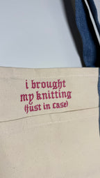 Make(r) Your Own | XL Denim/Canvas Pocket Tote Bag | Custom Embroidered Knitting Project Tote