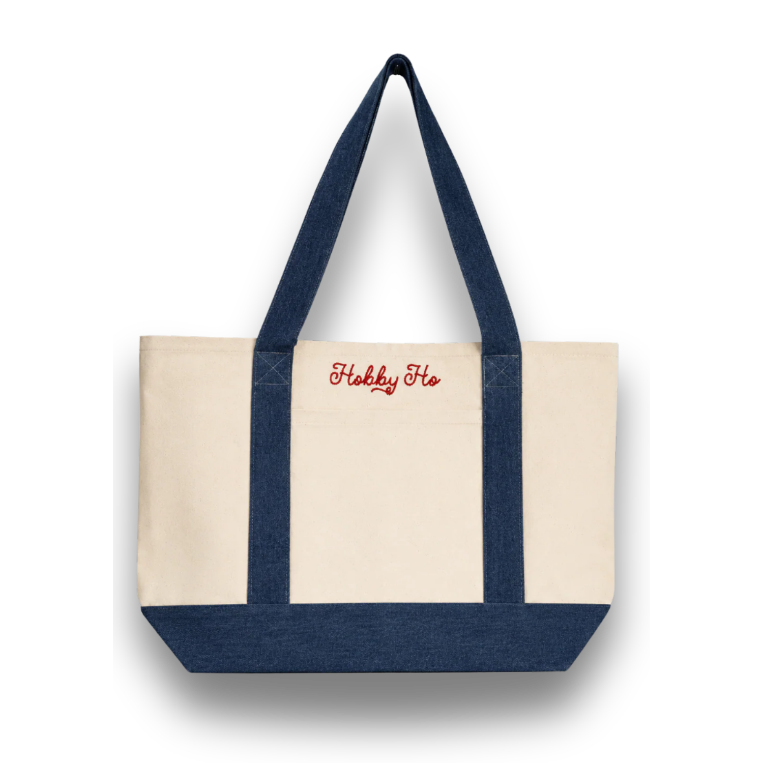 Navy and beige tote bag with 'Hobbs' branding on a white background