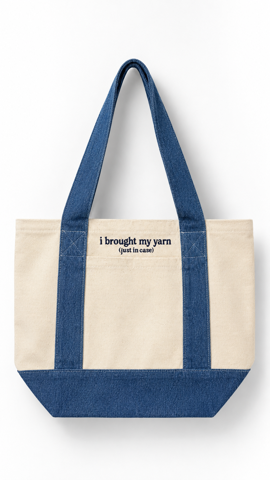 Make(r) Your Own | Mini Denim/Canvas Pocket Tote Bag | Embroidered Knitting Project Tote
