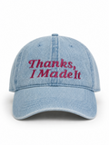 Thanks, I Made It – Light Wash Denim Hat – Pink Embroidery | Maker Favorite