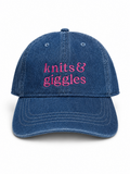 Knits & Giggles – Medium Denim Hat – Pink Embroidery | Maker Favorite