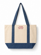 Make(r) Your Own | XL Denim/Canvas Pocket Tote Bag | Custom Embroidered Knitting Project Tote