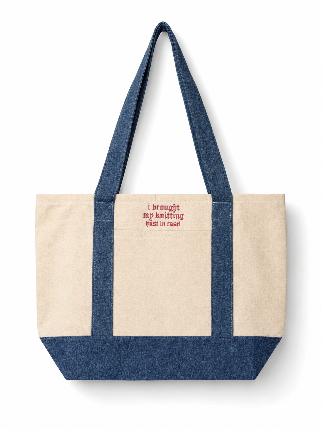 Make(r) Your Own | XL Denim/Canvas Pocket Tote Bag | Custom Embroidered Knitting Project Tote