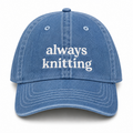 Always Knitting - Medium Denim Embroidered Hat – White Embroidery | Maker Favorite
