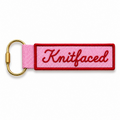 Knitfaced – Pink Bag Charm – Red Chain Stitch Embroidery | Maker Favorite