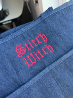 Stitch Witch Dark Denim TIMI Tote – Red Gothic Embroidery