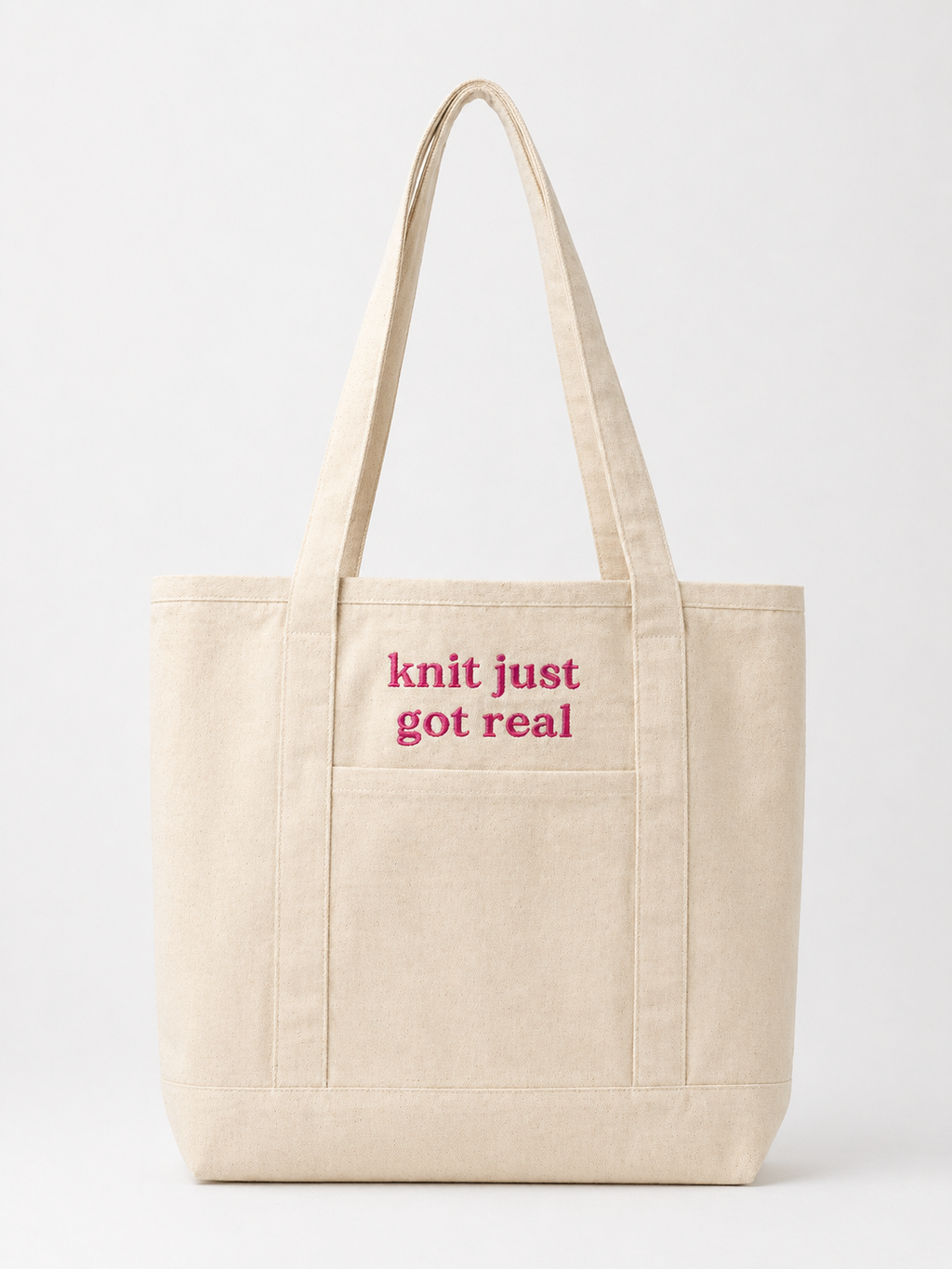 Make(r) Your Own | Canvas Pocket Tote Bag | Embroidered Knitting Project Tote