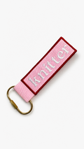 Knitter - Pink Bag Charm – White + Red Embroidery | Maker Favorite