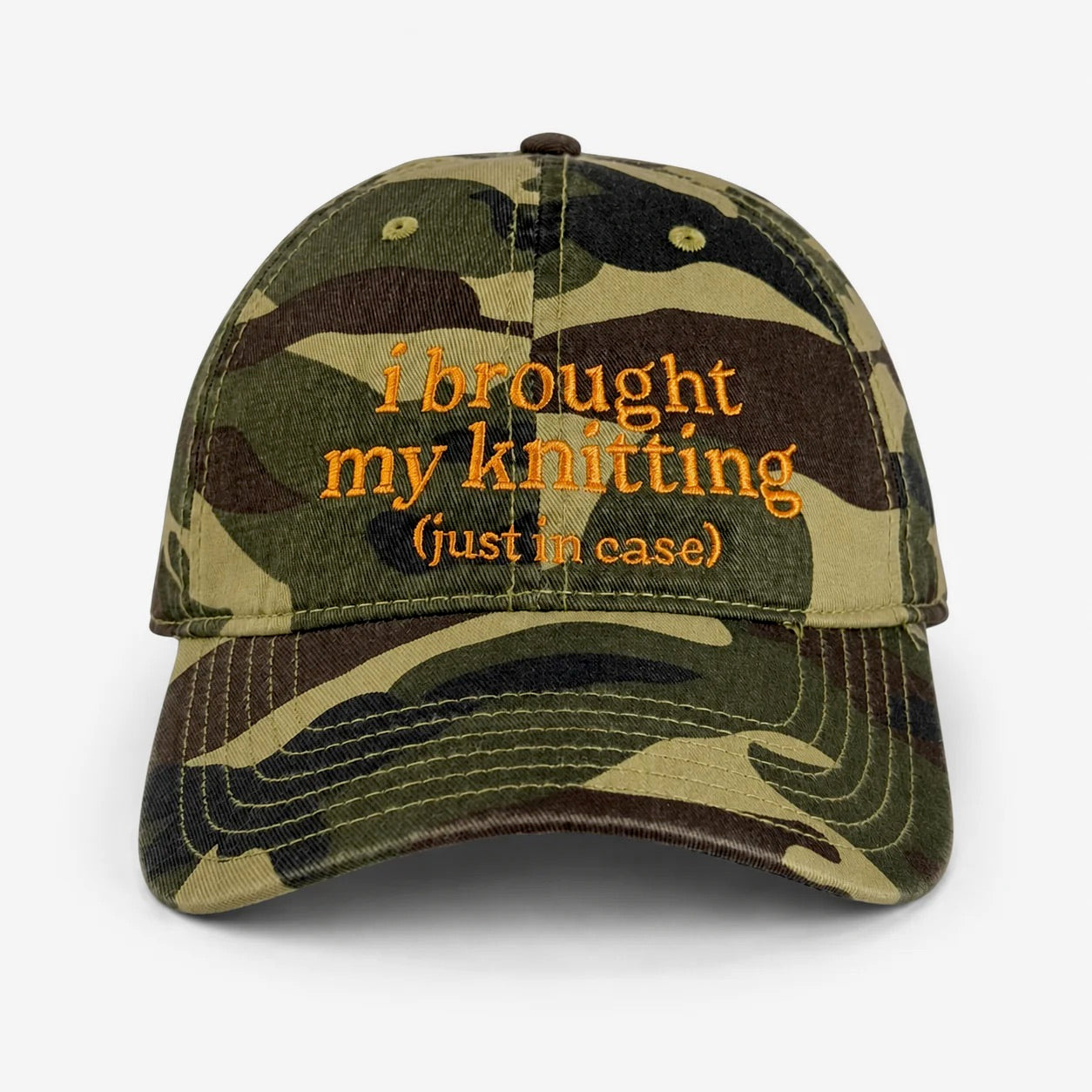 I Brought My Knitting (Just in Case) - Camo Hat – Orange Embroidery | TIMI