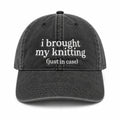 I Brought My Knitting (Just in Case) - Black Denim Hat – White Embroidery | TIMI