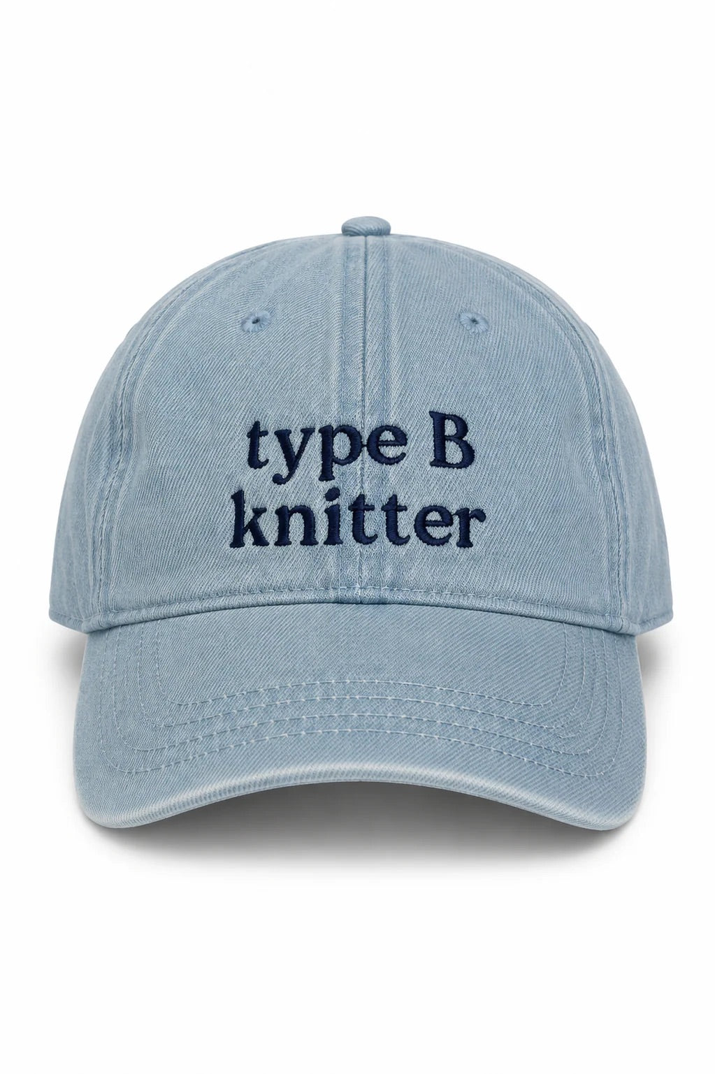 Type B Knitter - Light Wash Denim Hat – Navy Embroidery | Maker Favorite