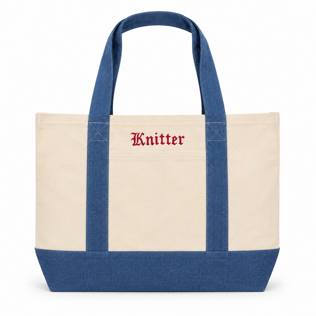 Knitter - Denim/Natural Pocket Tote – Red Embroidery | TIMI