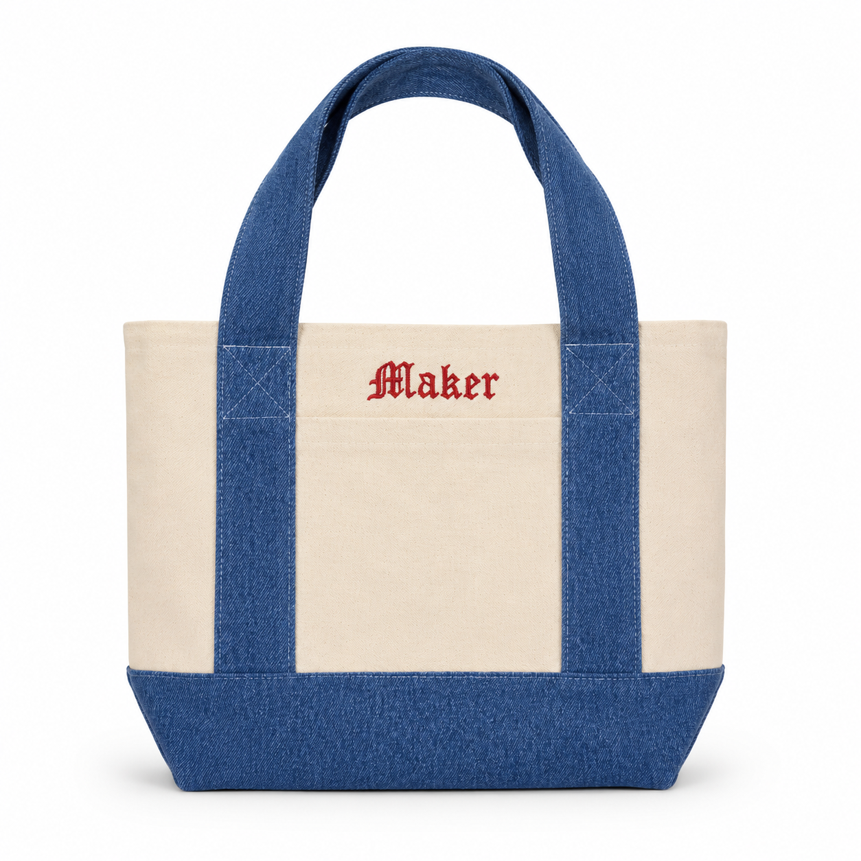 Maker - Mini Denim/Natural Pocket Tote – Red Embroidery | TIMI